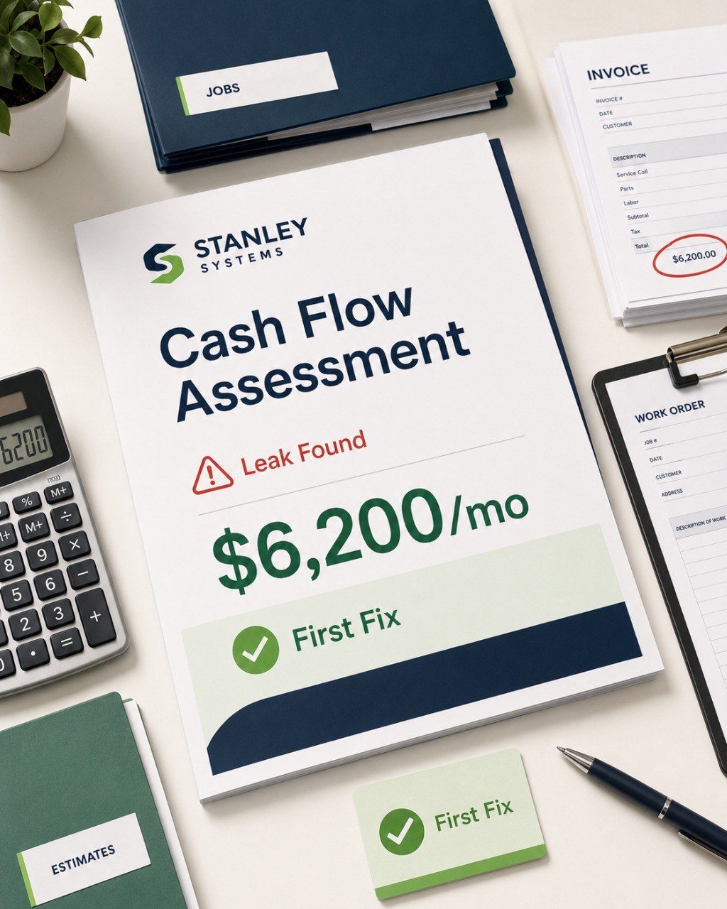 Cash Flow Assessment report showing a 6200 dollar monthly leak and build priority